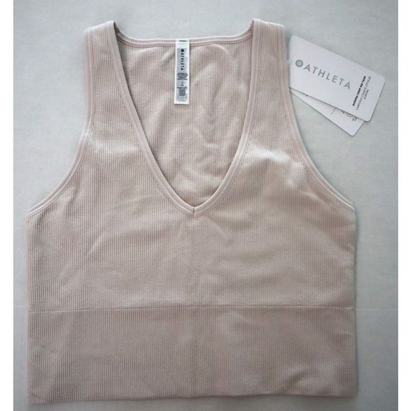 Athleta 556403022 Women's Sz S Veil Gray Aurora Seamless Crop Rib Tank Top - Picture 1 of 7